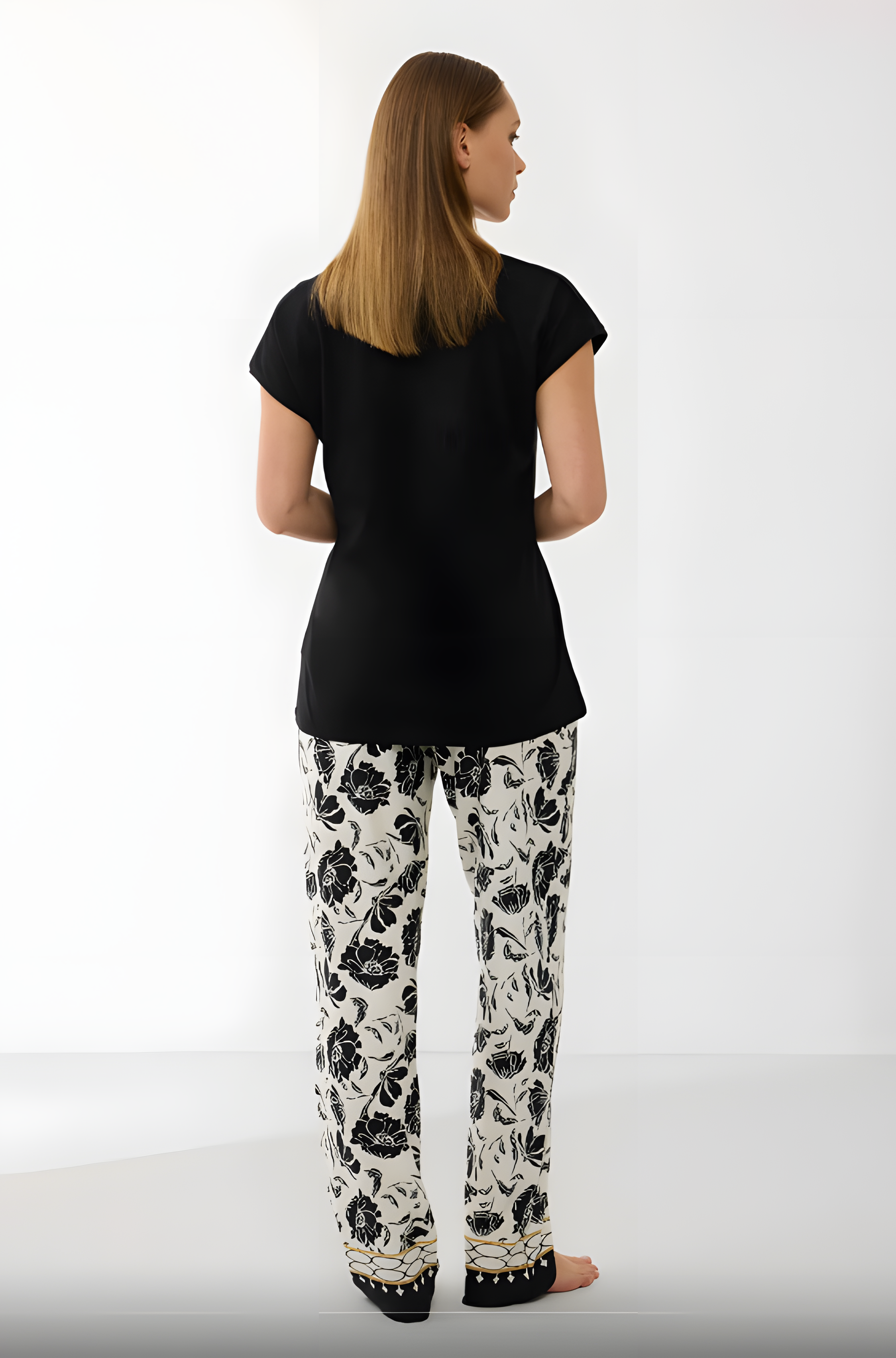 Monochrome Border Tencel Pijama Takımı