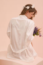 Ekru Bride Saten Sabahlık