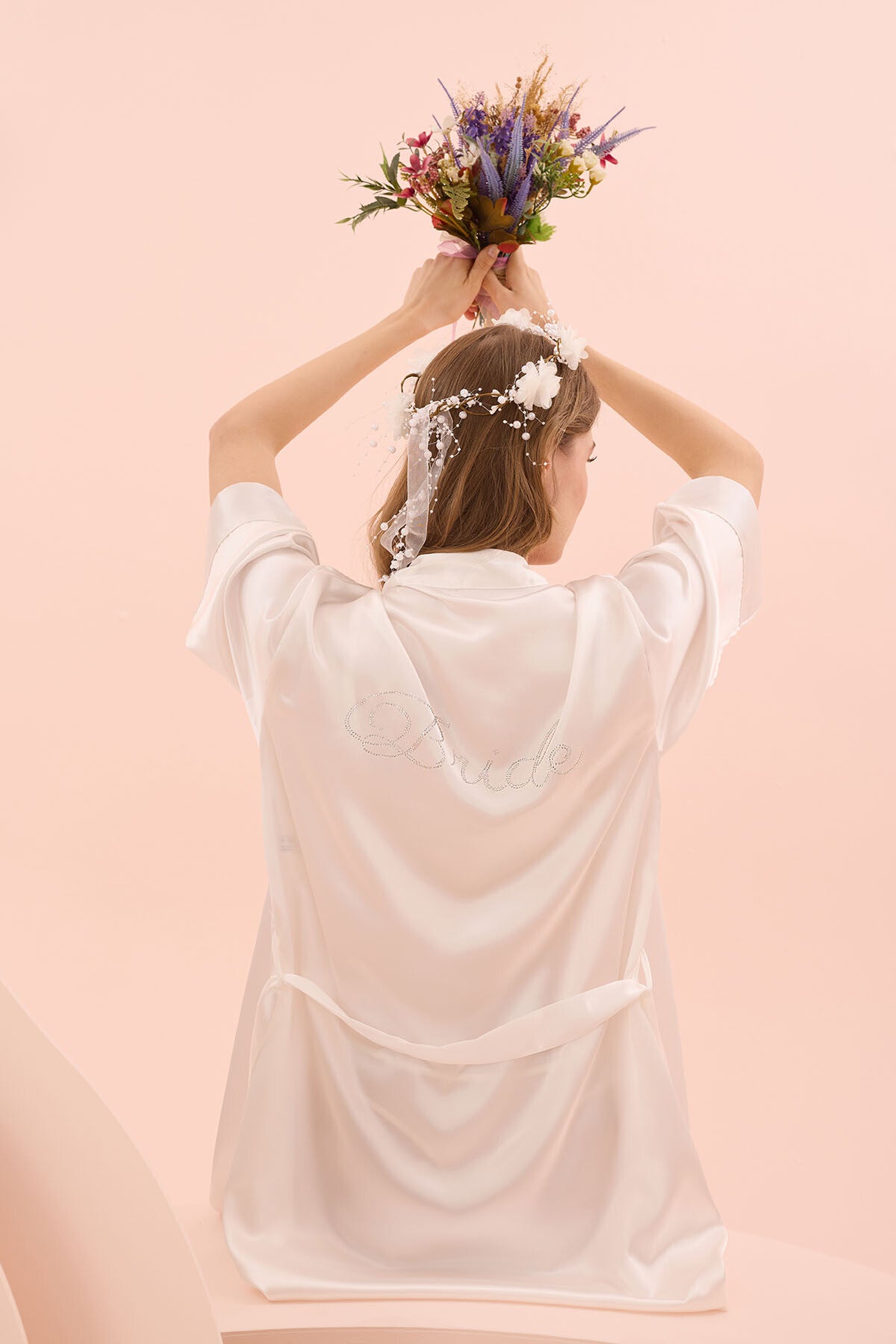 Ekru Bride Saten Sabahlık