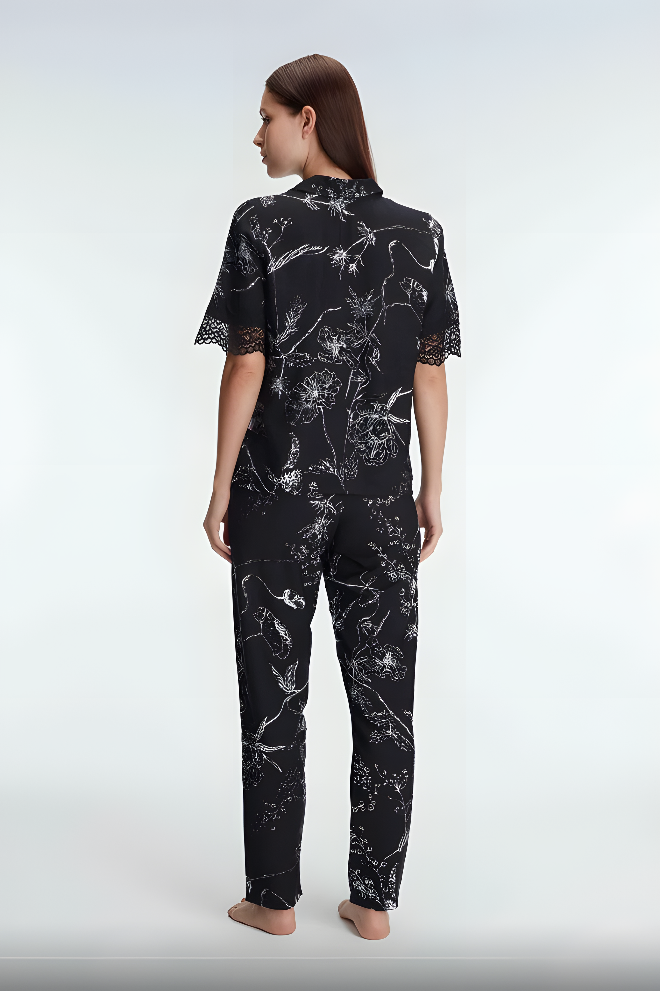 Midnight Orchid Lace Trim Pijama Takımı