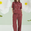 Burgundy Pinstripe Bow Pijama Takımı