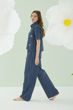 Navy Pinstripe Bow Pijama Takımı