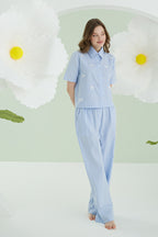 Sky Pinstripe Bow Pijama Takımı