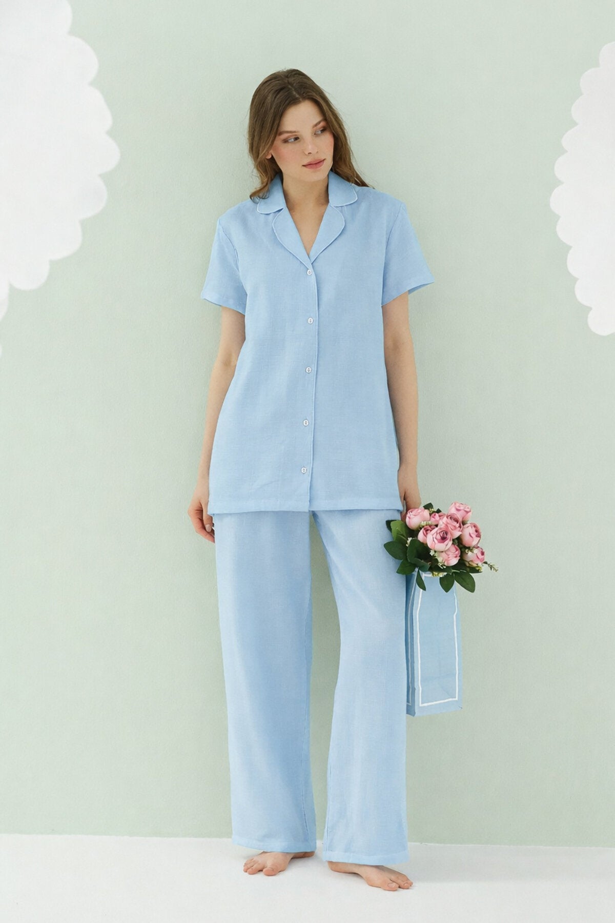 Serena Pure Soft Sky Blue Uzun Pijama Takımı