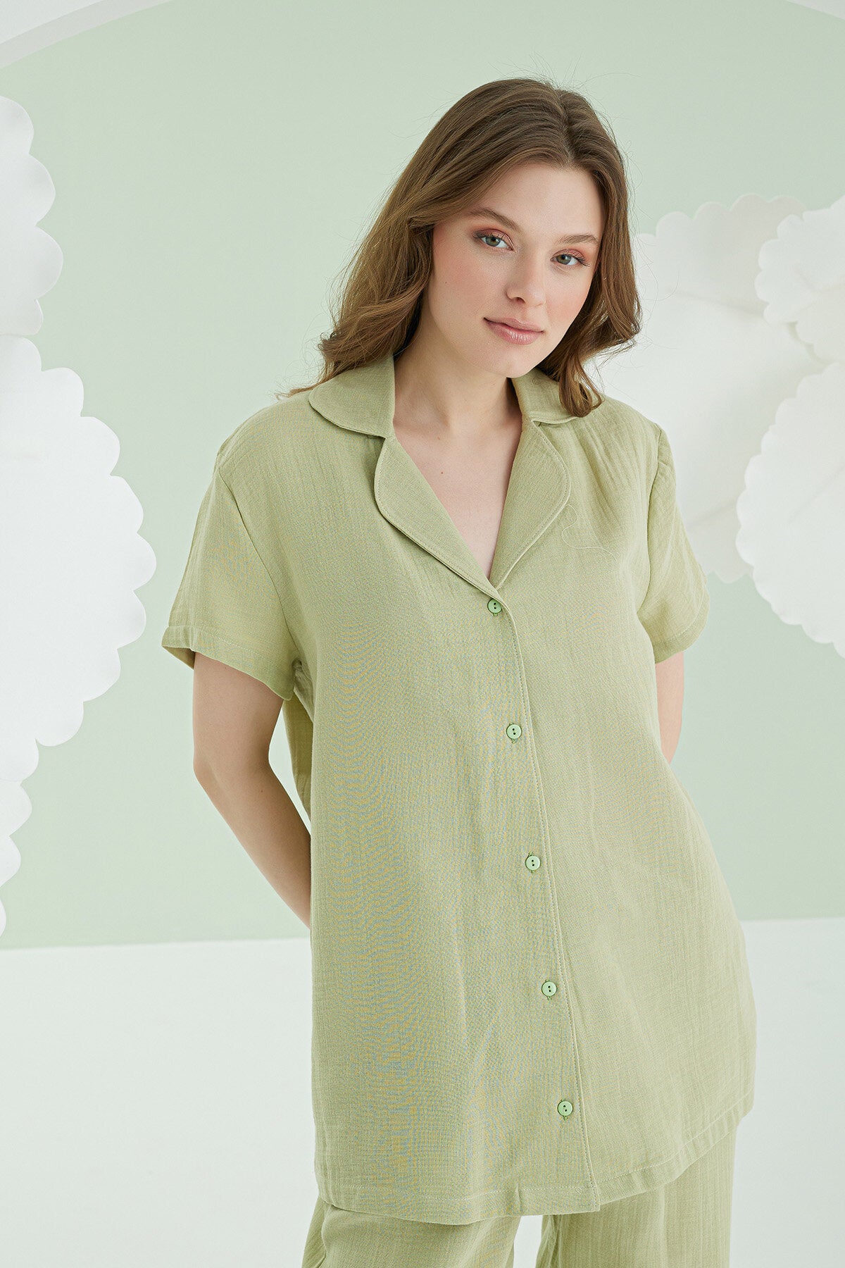 Serena Pure Sage Green Uzun Pijama Takımı
