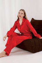 Ruby Piping Saten Pijama Takımı