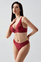 Amour Lace Burgundy Desteksiz Sütyen Külot Takımı