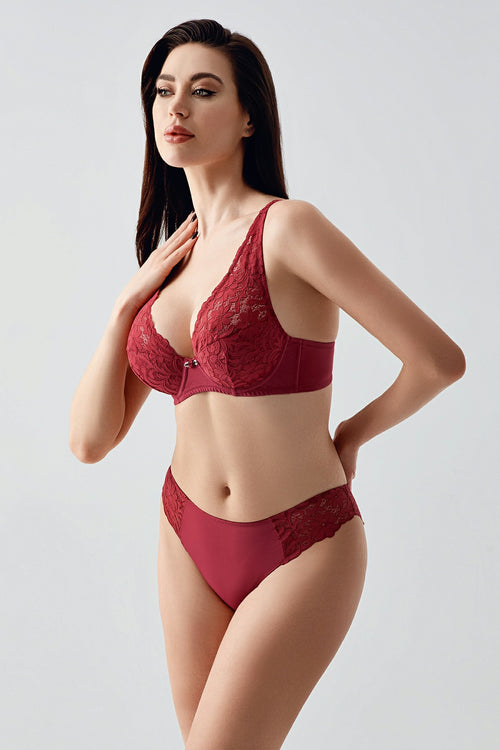 Amour Lace Burgundy Desteksiz Sütyen Külot Takımı