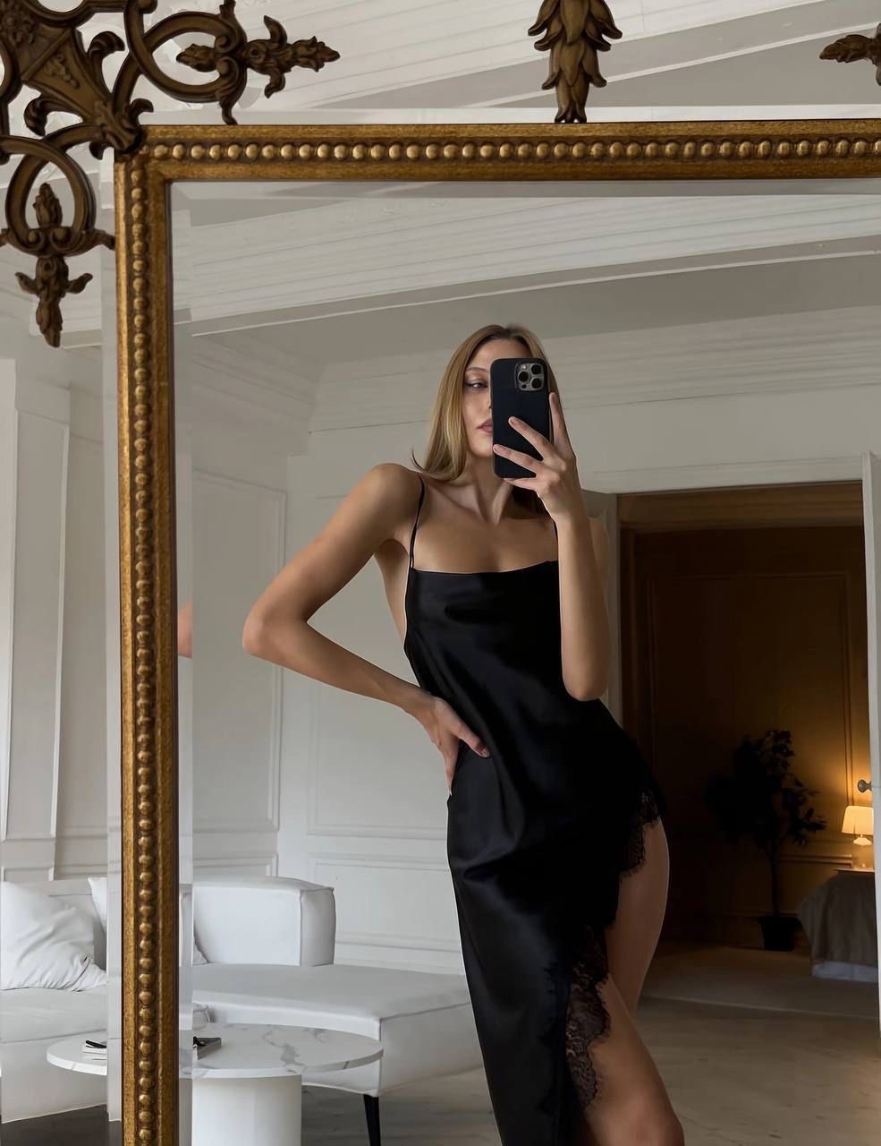 Silk Onyx Slit Nightdress