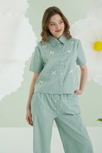 Sage Pinstripe Bow Pijama Takımı