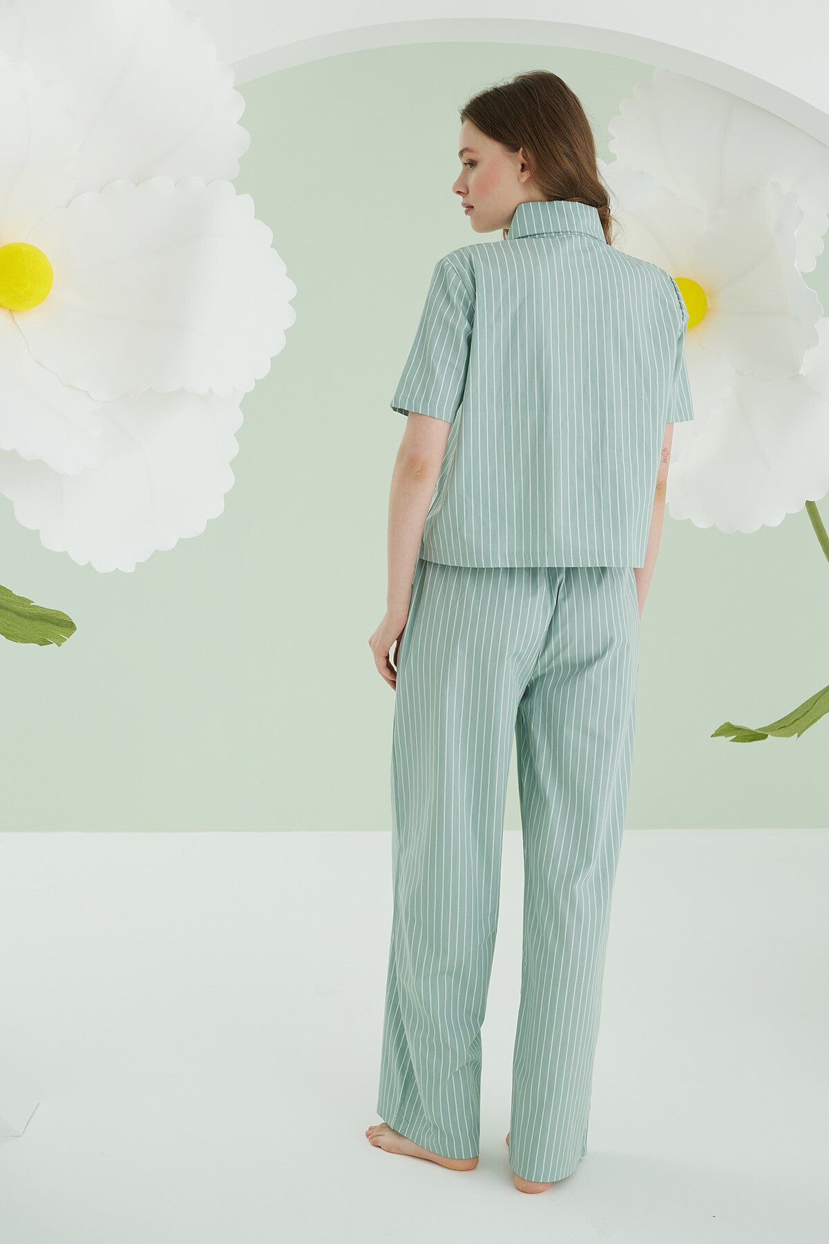 Sage Pinstripe Bow Pijama Takımı